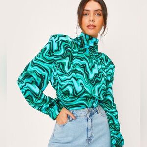 Nasty Gal Abstract Swirl High Neck Long Sleeve Top